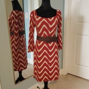 INC International Concepts Merlot Cream Bodycon Dress Long Sleeves XS EUC